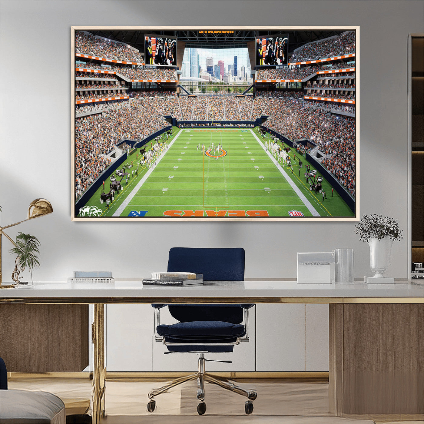 76935553-MGV-CV-36X24-Chicago Bears Soldiers Field Wall Art Canvas Print – Framed Football Stadium Artwork for Sports Fans, Soldier Field Skyline Canvas Decor for Game Room or Man Cave