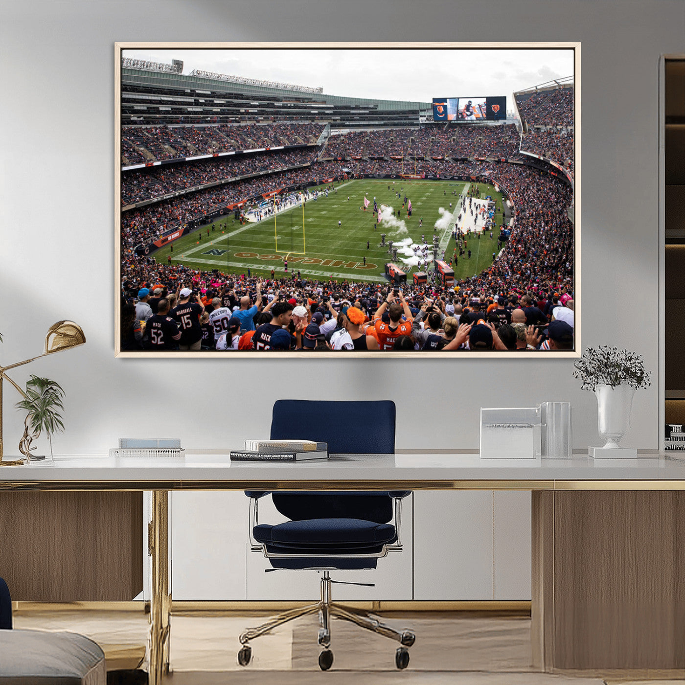 18347149-MGV-CV-36X24-Chicago Bears Soldiers Field Wall Art Canvas Print – Framed Football Stadium Artwork for Sports Fans, Soldier Field Skyline Canvas Decor for Game Room