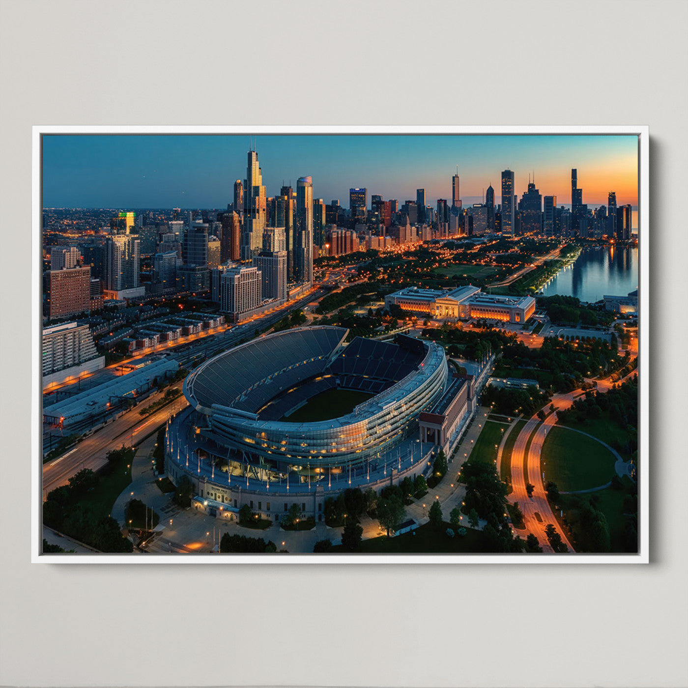 36690345-MGV-CV-36X24-Chicago Bears Soldiers Field Wall Art Canvas Print – Framed Football Stadium Artwork for Sports Fans, Soldier Field Skyline Canvas Decor for Game Room or Man Cave