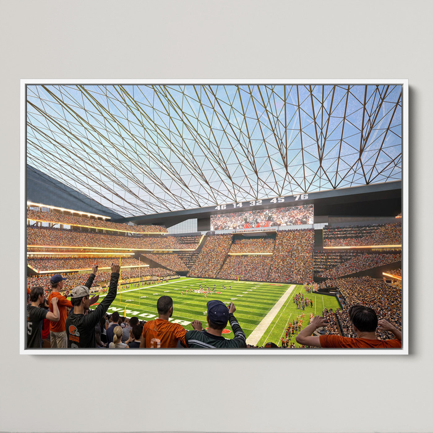 81960112-MGV-CV-36X24-Cleveland Browns Stadium Wall Art Canvas Print – Framed Football Artwork Featuring Cleveland Skyline and Browns Stadium, Perfect for Man Cave or Game Room Decor