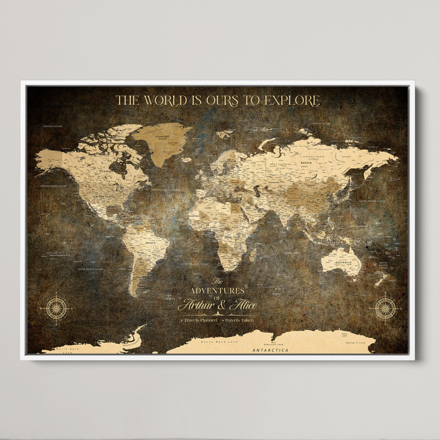 76675404-MGV-CV-36X24-Framed Push Pin World Travel Map – Canvas Wall Art for Tracking Adventures, Decorative Vintage Style Map with Pins for Home or Office - H1