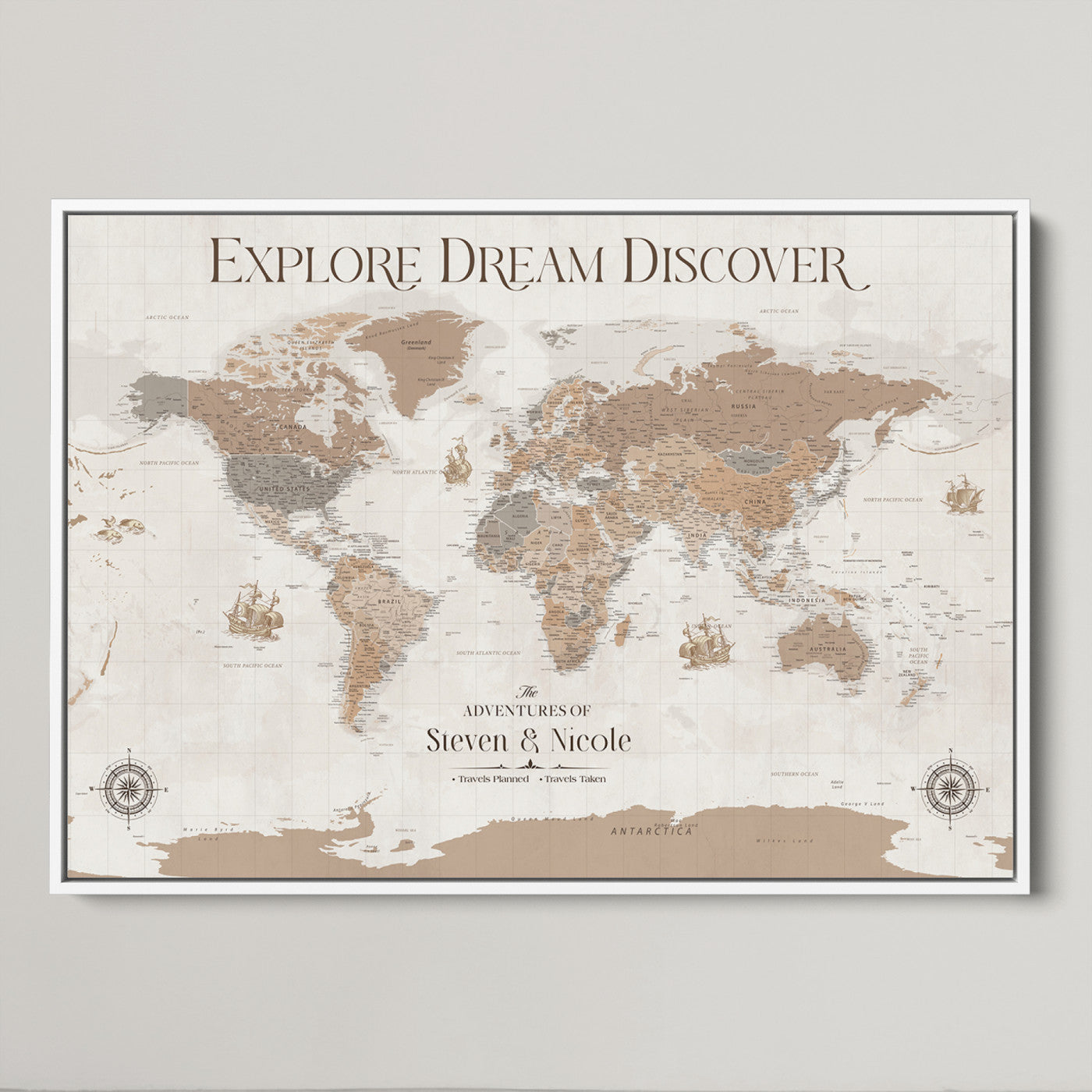 95738134-MGV-CV-36X24-Custom Push Pin World Map Wall Canvas Print – Personalized Travel Tracker with Pins – Framed Large Multi-Size Canvas for Home Office Decor