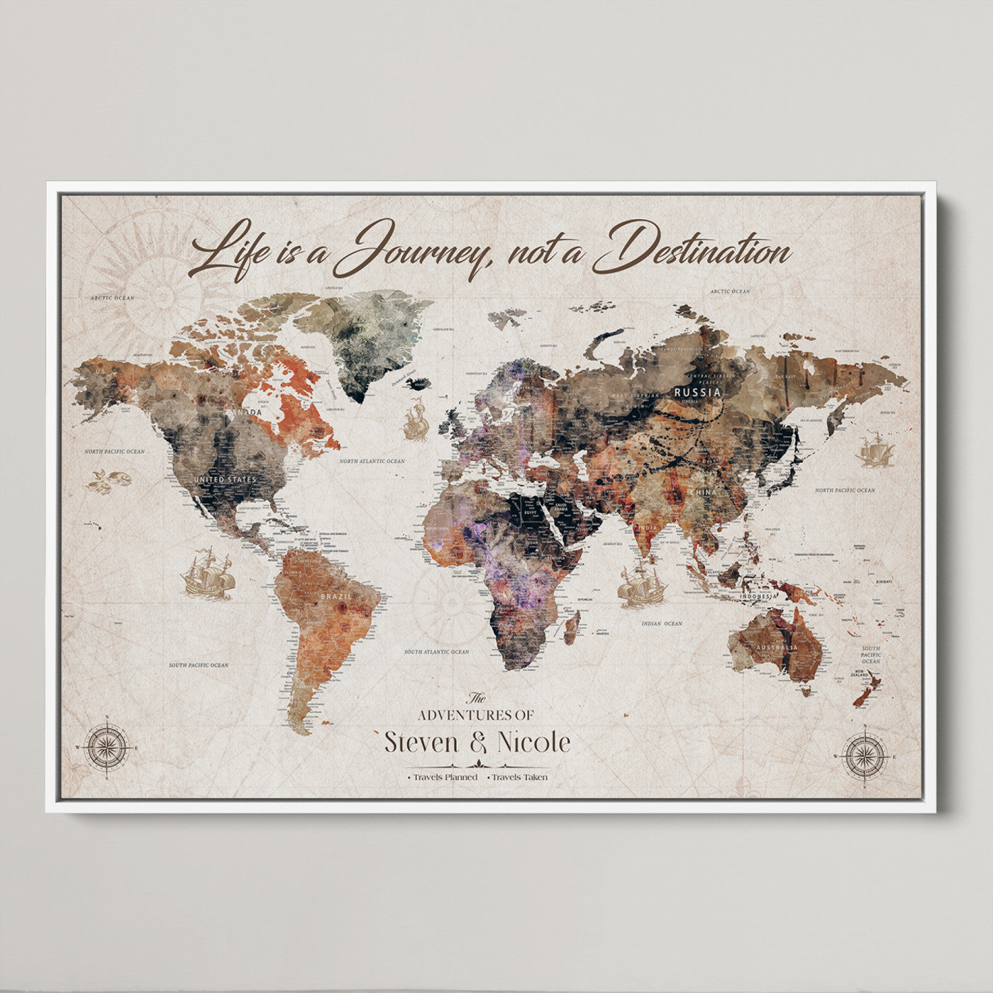 96000140-MGV-CV-36X24-Custom Push Pin World Map Wall Canvas Print – Personalized Travel Tracker with Pins – Framed Large Multi-Size Canvas for Home Office Decor