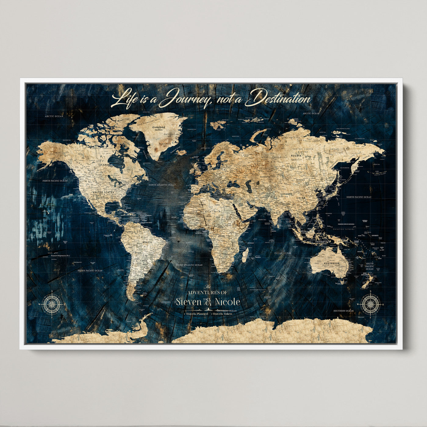 23551206-MGV-CV-36X24-Custom Push Pin World Map Wall Canvas Print – Personalized Travel Tracker with Pins – Framed Large Multi-Size Canvas for Home Office Decor