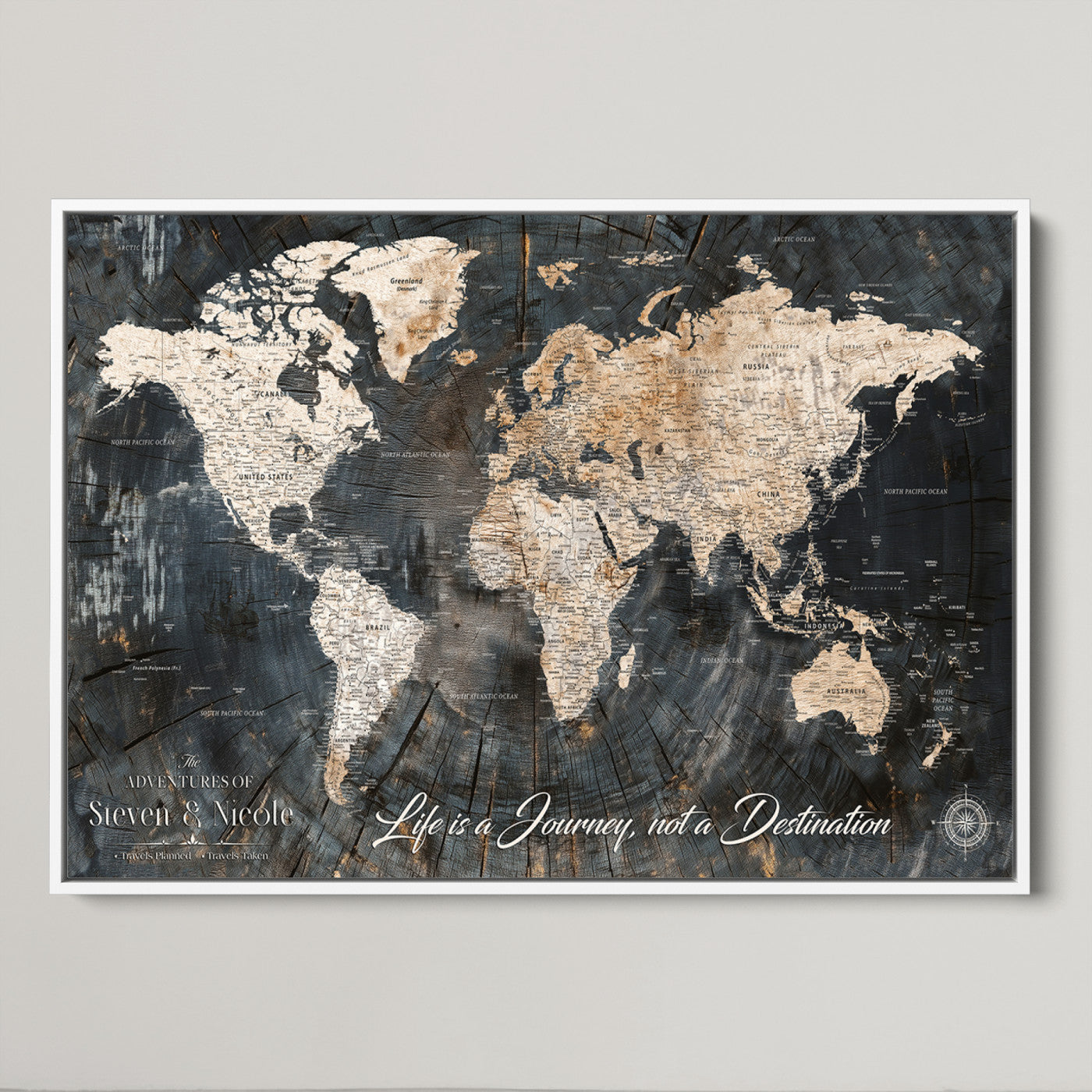 13001721-MGV-CV-36X24-Custom Push Pin World Map Wall Canvas Print – Personalized Travel Tracker with Pins – Framed Large Multi-Size Canvas for Home Office Decor