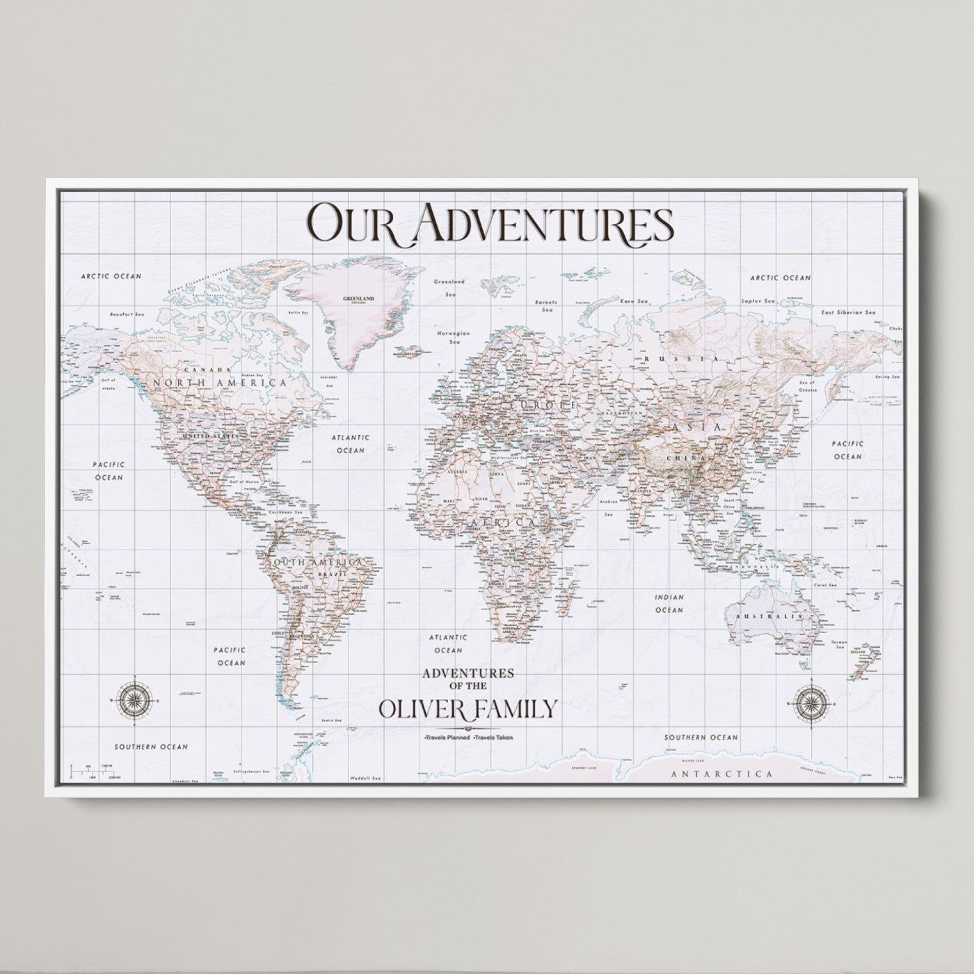 40041157-MGV-CV-36X24-Custom Push Pin World Map Wall Canvas Print – Personalized Travel Tracker with Pins – Framed Large Multi-Size Canvas for Home Office Decor