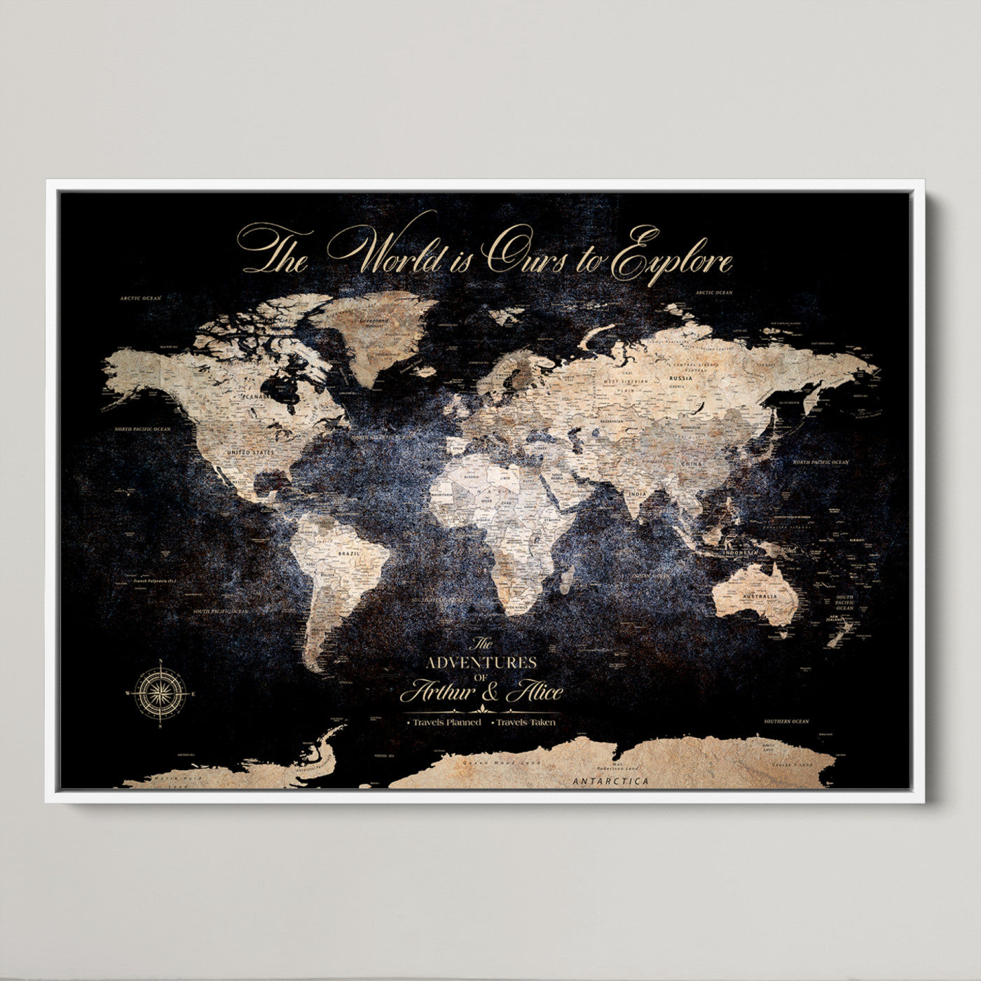 21010471-MGV-CV-36X24-Customize Push Pin World Map Wall Canvas Print, Personalized Travel Tracker with Pins, Framed Large Canvas for Home Office Decor - H37