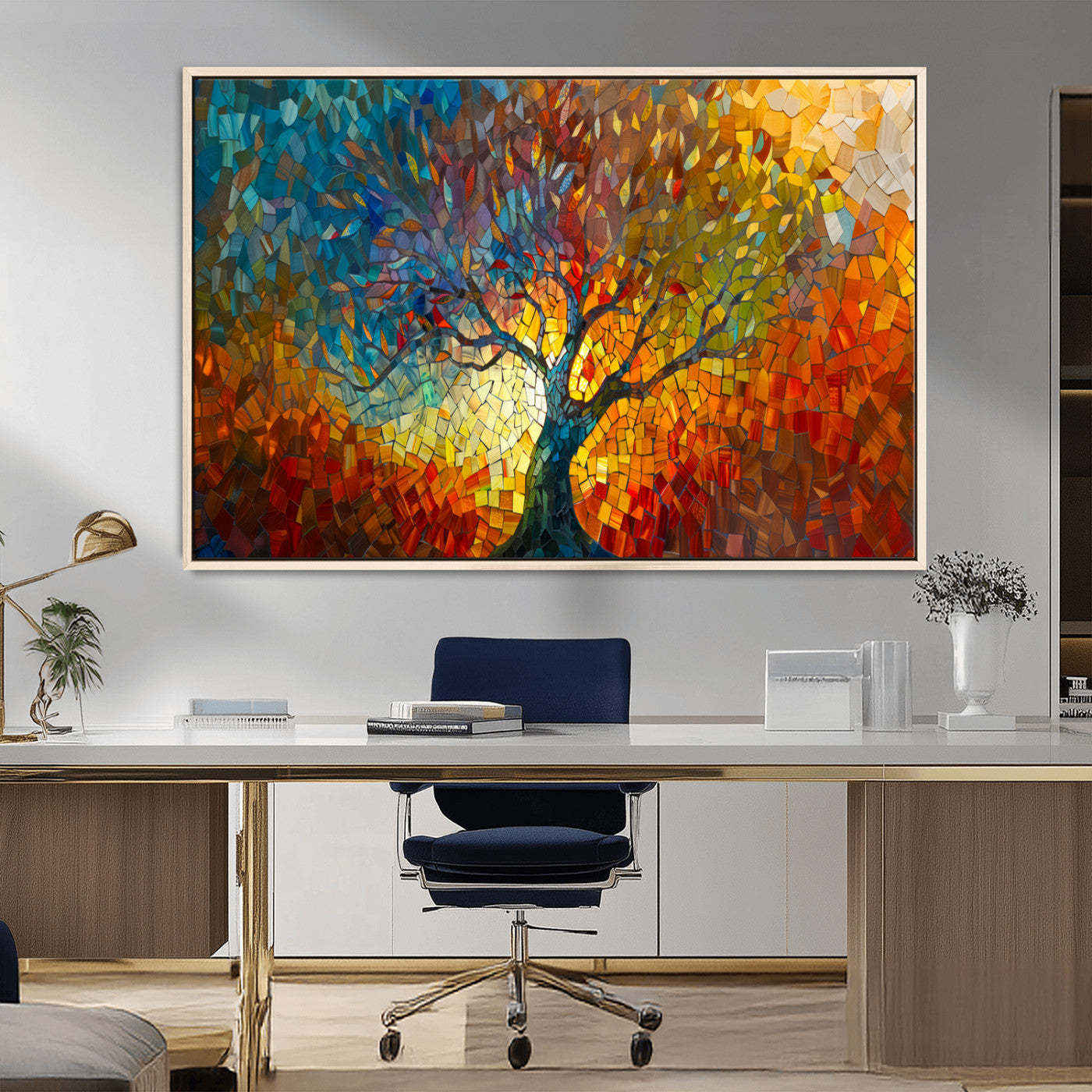 MGV-FC-36X24 - Mosaic Tree Canvas Wall Art – Vibrant Abstract Nature Design, Colorful Decor for Living Room, Bedroom, or Creative Spaces