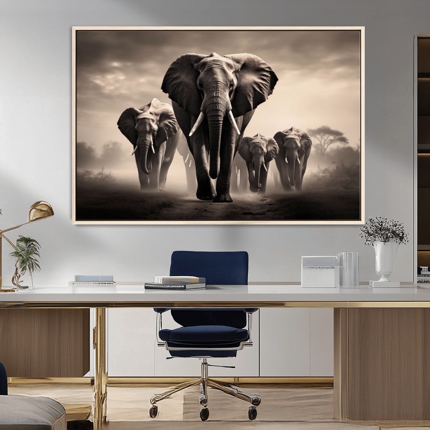 48598F10-MGV-CV-36X24-Elephant Family Wall Art Canvas Print, Framed Elephant Wall Art Home Decor