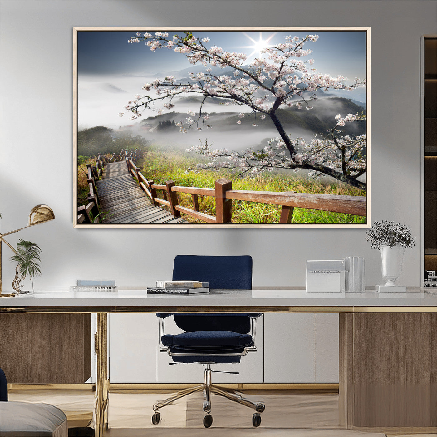 MGV-FC-36X24 - Sakura Cherry Blossom Pathway Canvas Wall Art – Tranquil Walk Through Blossoming Nature – Ready to