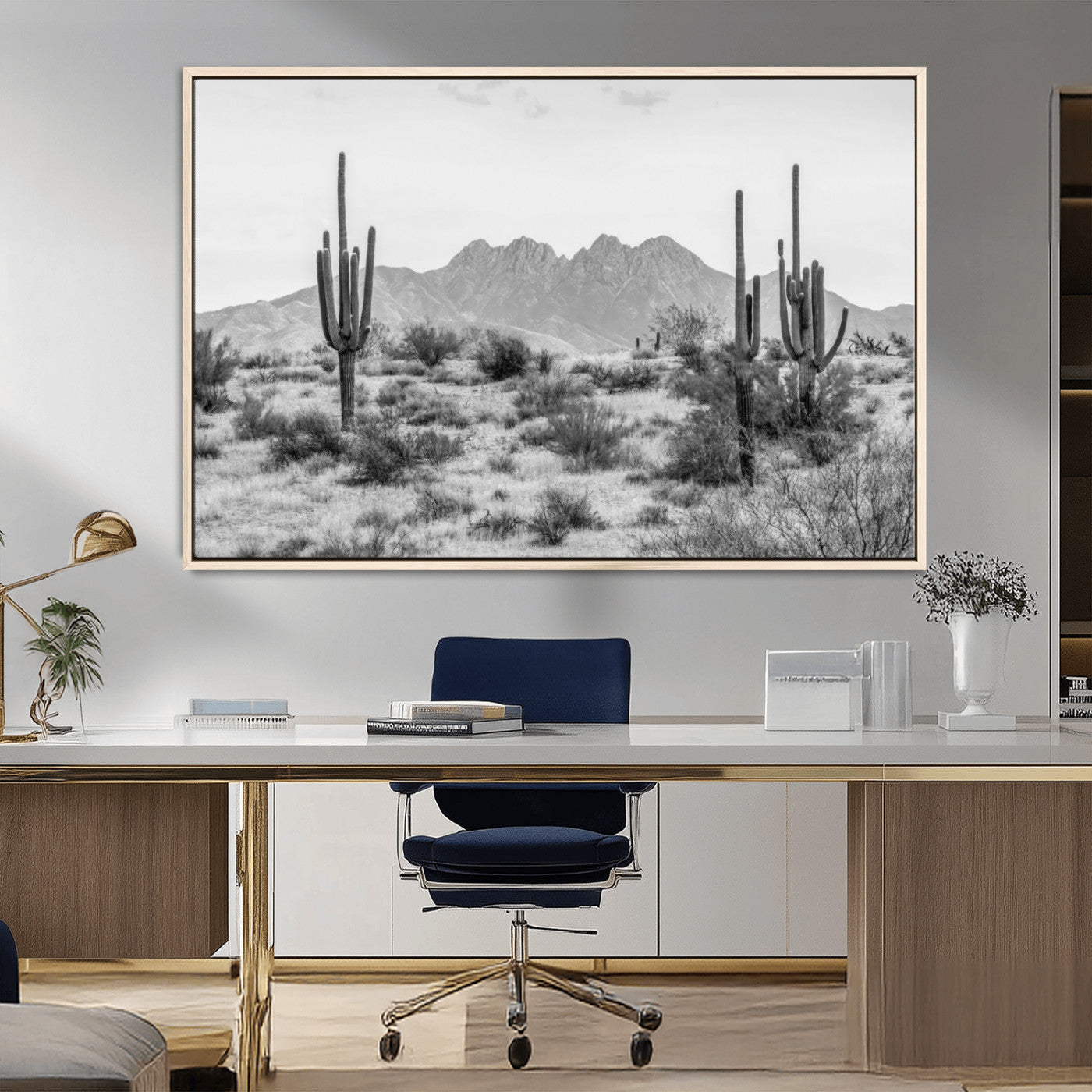 97436PHN-MGV-CV-36X24-Black White Arizona Desert Canvas Wall Art Cactus Farmhouse Wall Art