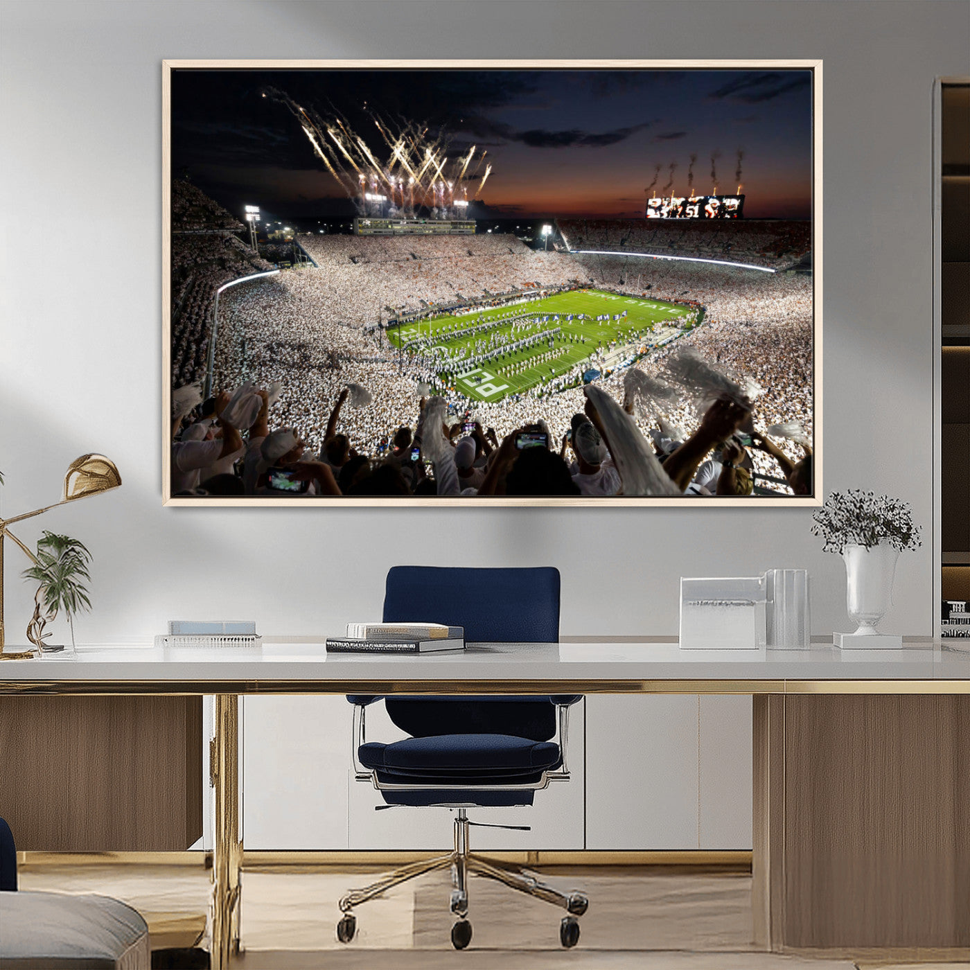 MGV-FC-36X24 - Penn State Stadium Wall Art Print, White Out Football Game Canvas Wall Art, Framed Sports Stadium,