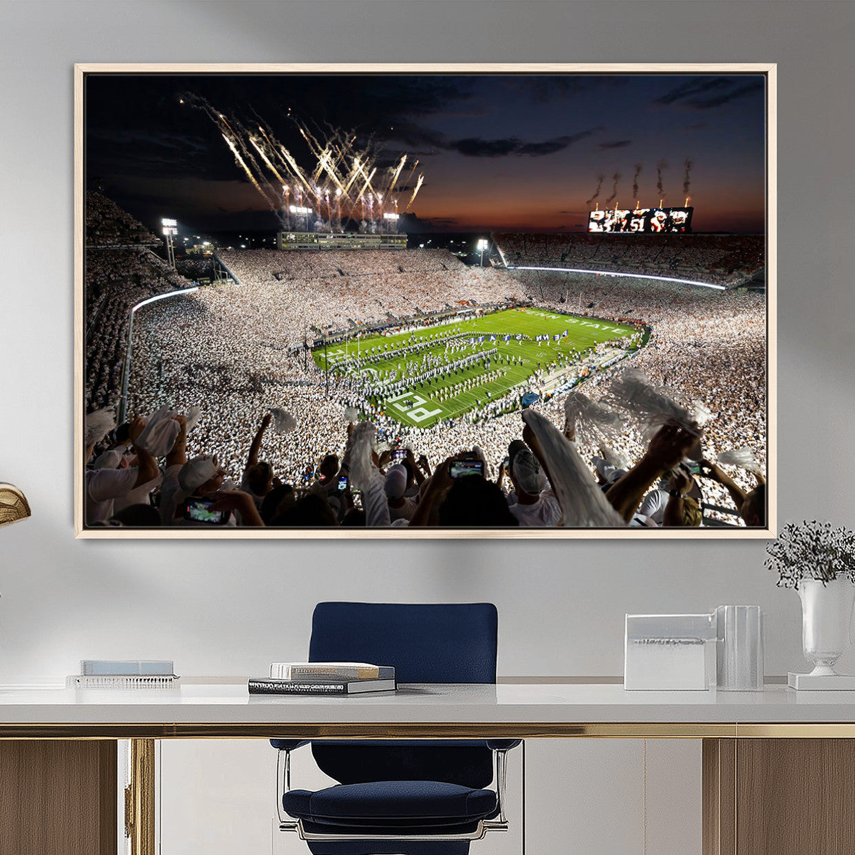 11221988-MGV-FC-36X24 - Epic Night Football Stadium Wall Art Canvas Print, Fireworks and Crowd Energy Game Day Excitement Decor for Home, Office