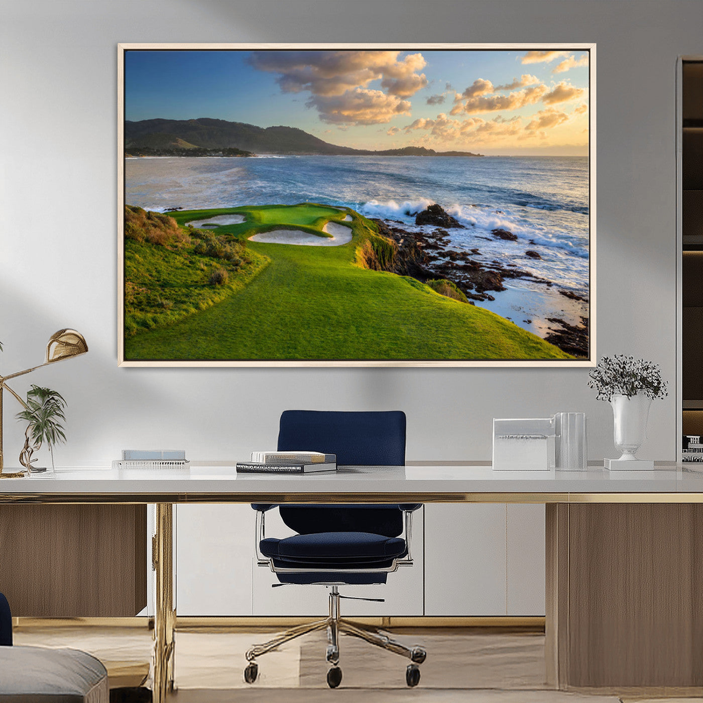 MGV-FC-36X24 - Stunning Coastal Golf Course at Sunset with Rolling Green Fairways and Ocean Waves – Perfect Wall