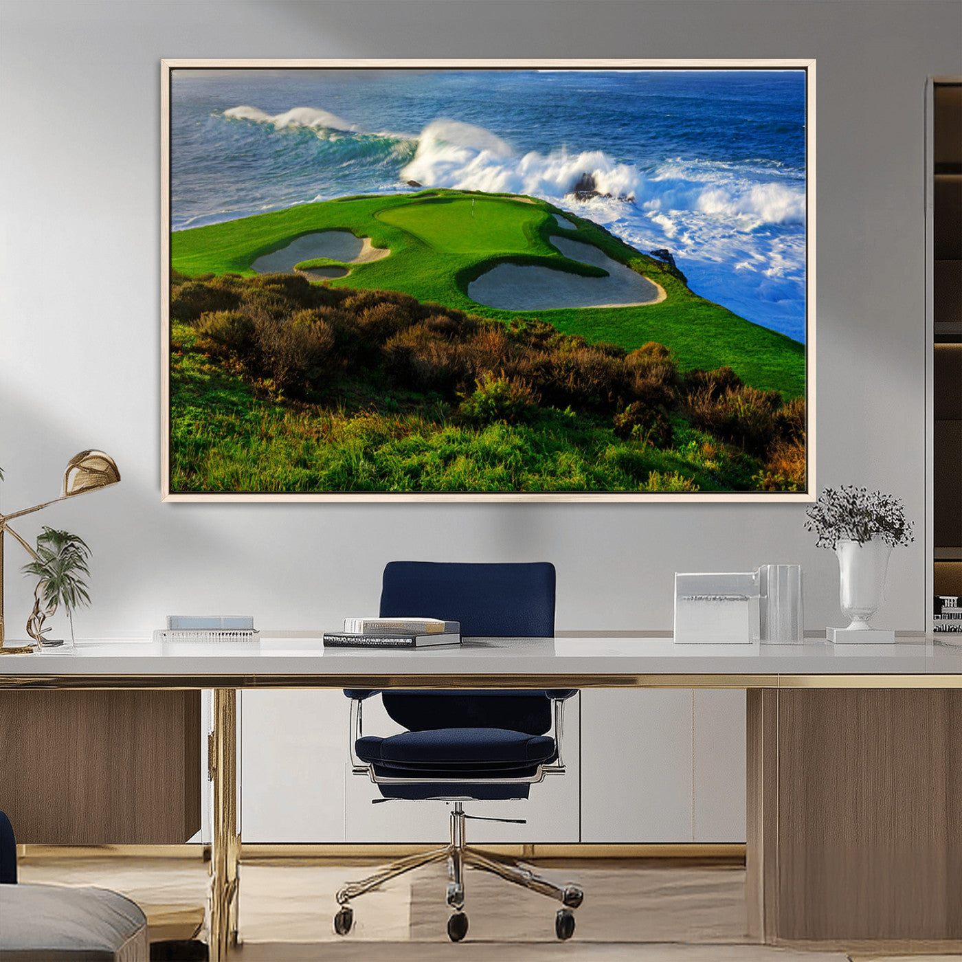 -Ocean Cliffside Golf Course Green Waves Surf Sand Bunker Scenic Coastal Landscape Nature Wall Art