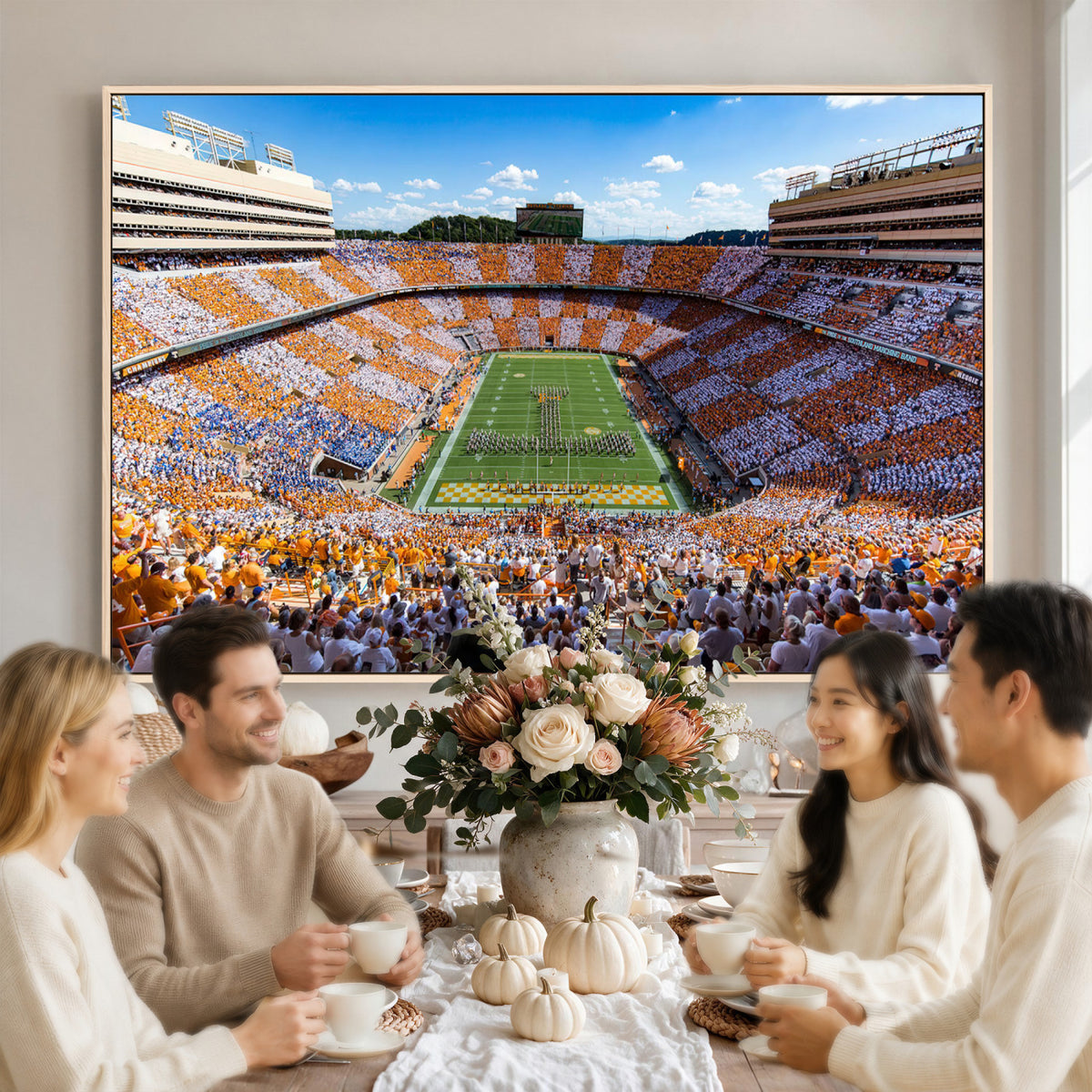 77097951-MGV-CV-36X24 - Tennessee Neyland Stadium Wall Art – Checkerboard Game Day Panoramic Canvas Print, College Football Decor for Home, Office, or Man Cave