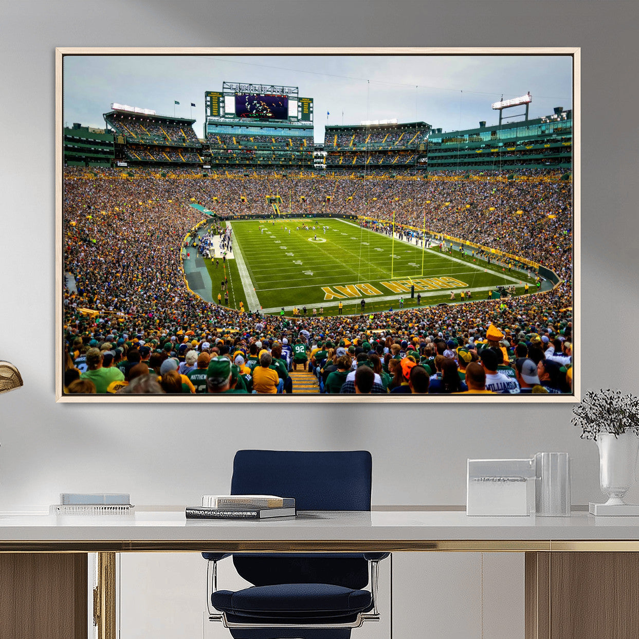 GBP101-MGV-FC-36X24 - Green Bay Packers Lambeau Field Stadium Wall Art Canvas Print, Iconic NFL Football Stadium Artwork, Wisconsin Sports Home Decor