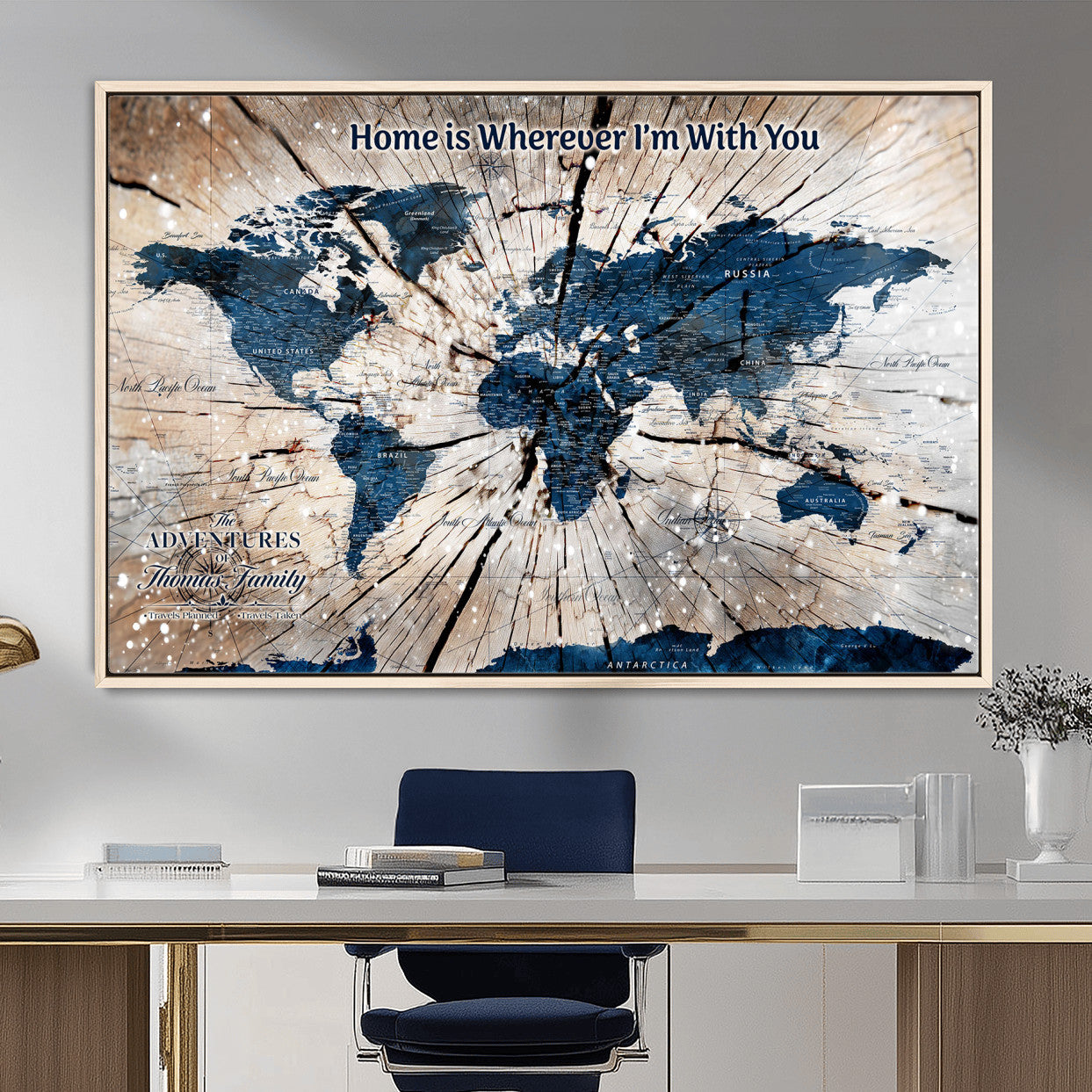 35694194-MGV-FC-36X24 - Personalized World Map Wall Art Canvas Print – Custom Push Pin Travel Map for Couples, Families, or Office Decor