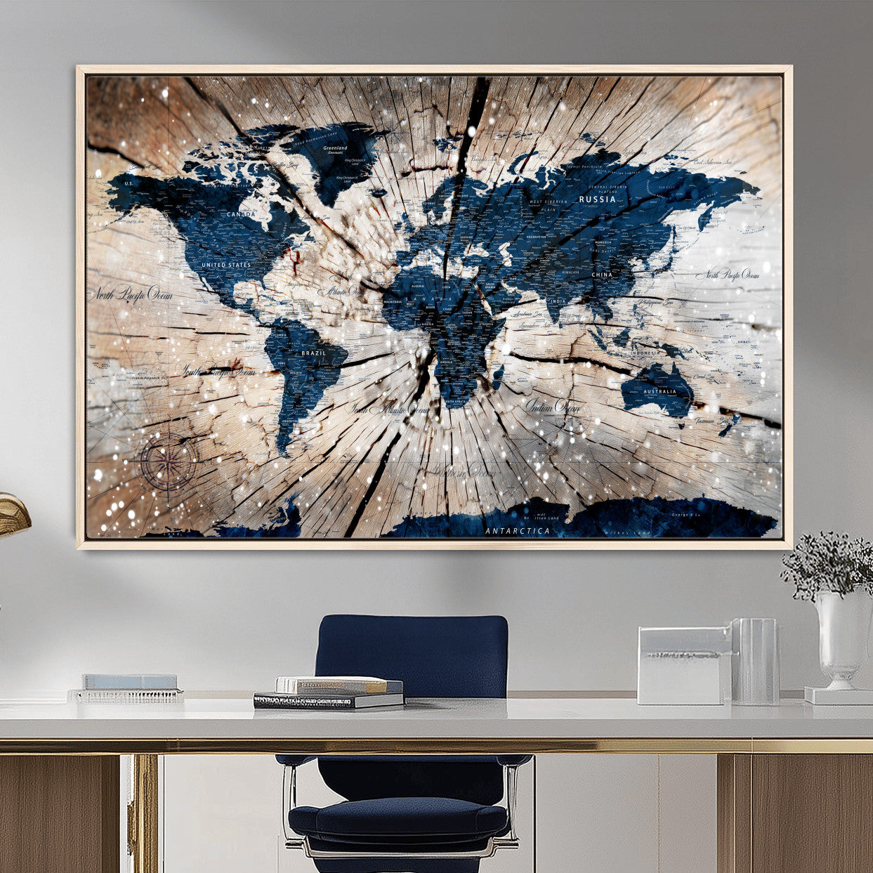 99001695-MGV-FC-36X24 - World Map Wall Art Canvas Print, Modern Decorative Framed Map Artwork Prints for Living Room, Office, Bedroom Wall Decor