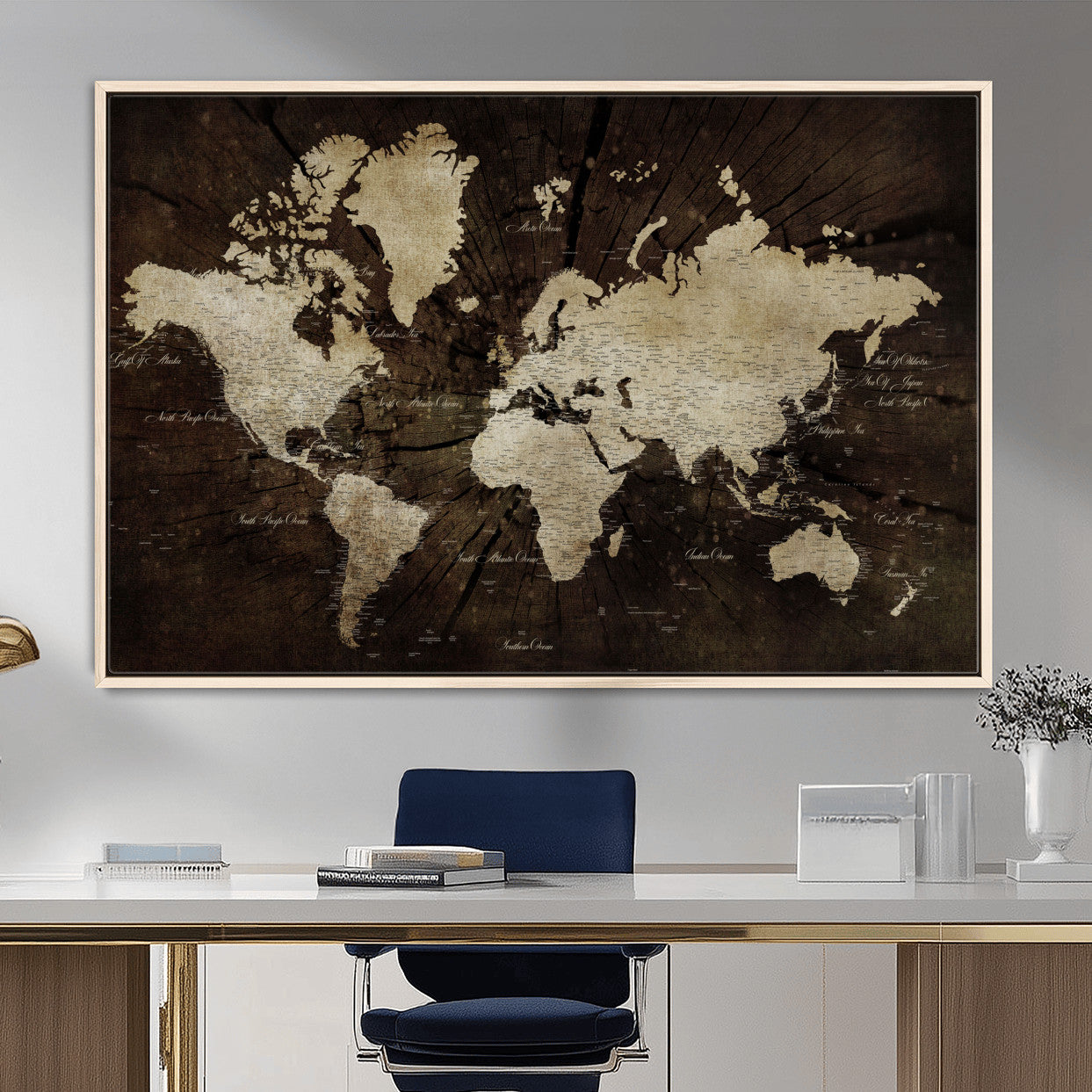 24010397-MGV-FC-36X24 - World Map Wall Art Canvas Print, Modern Decorative Framed Map Artwork Prints for Living Room, Office, Bedroom Wall Decor