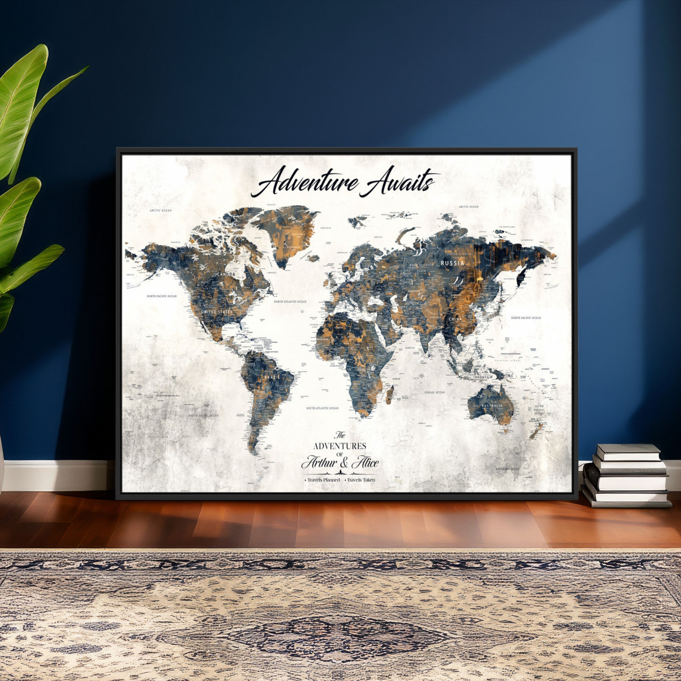 68986086-MGV-FC-36X24 - Customized Push Pin World Map Wall Art Canvas Print with Pins, Framed Personalize Travel Tracker Map, World Map for Office Decor