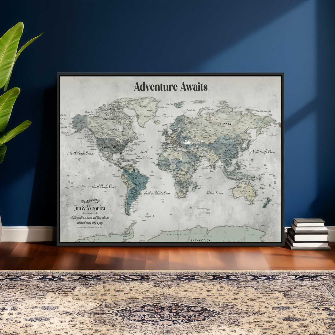 99034689-MGV-FC-36X24 - Customized Push Pin World Map Wall Art Canvas Print with Pins, Framed Personalize Travel Tracker Map, World Map for Living Room and Office Decor