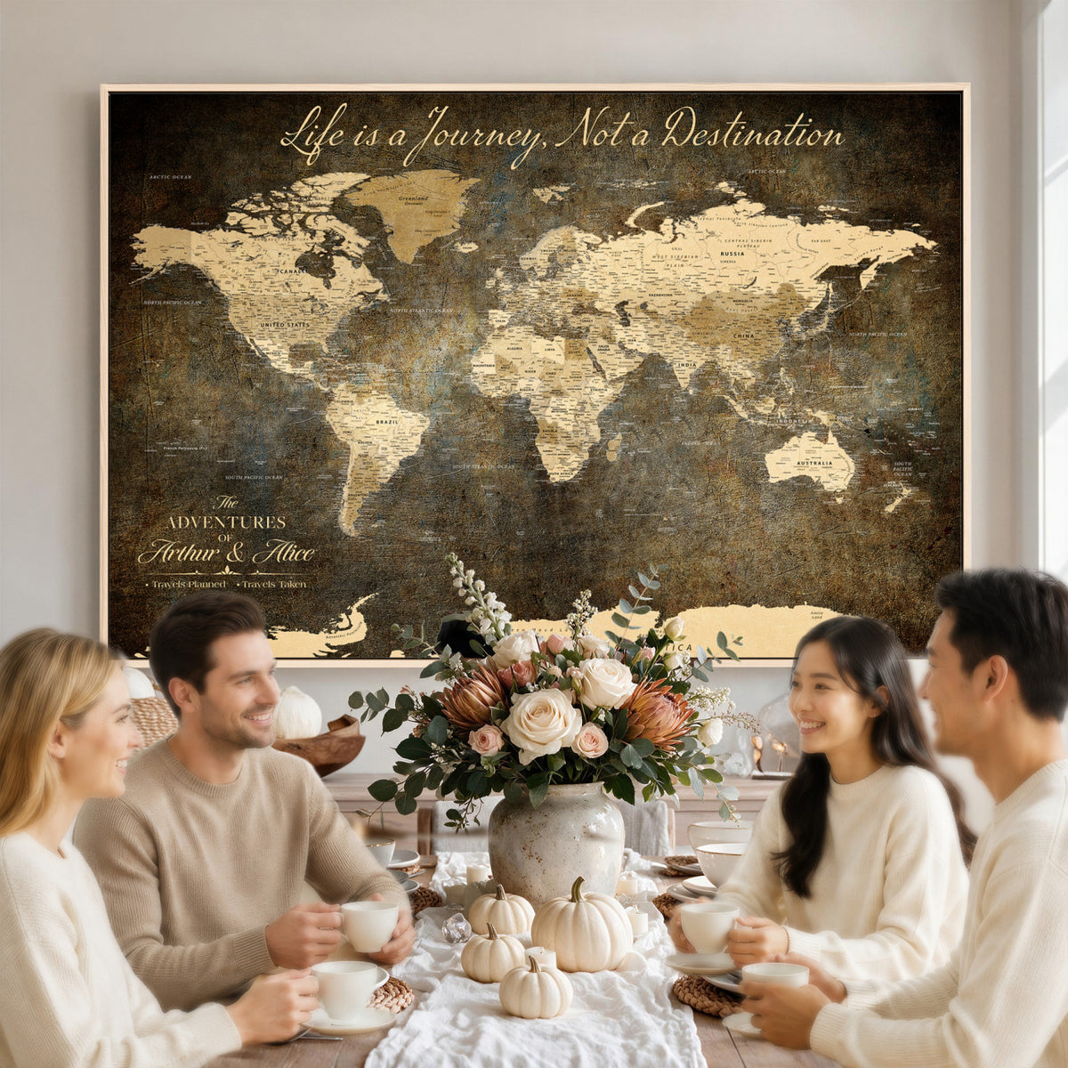 75877068-MGV-CV-36X24 - Custom Push Pin Travel Map Canvas Print, Couples Countries Visited Map, Bedroom and Study Decor