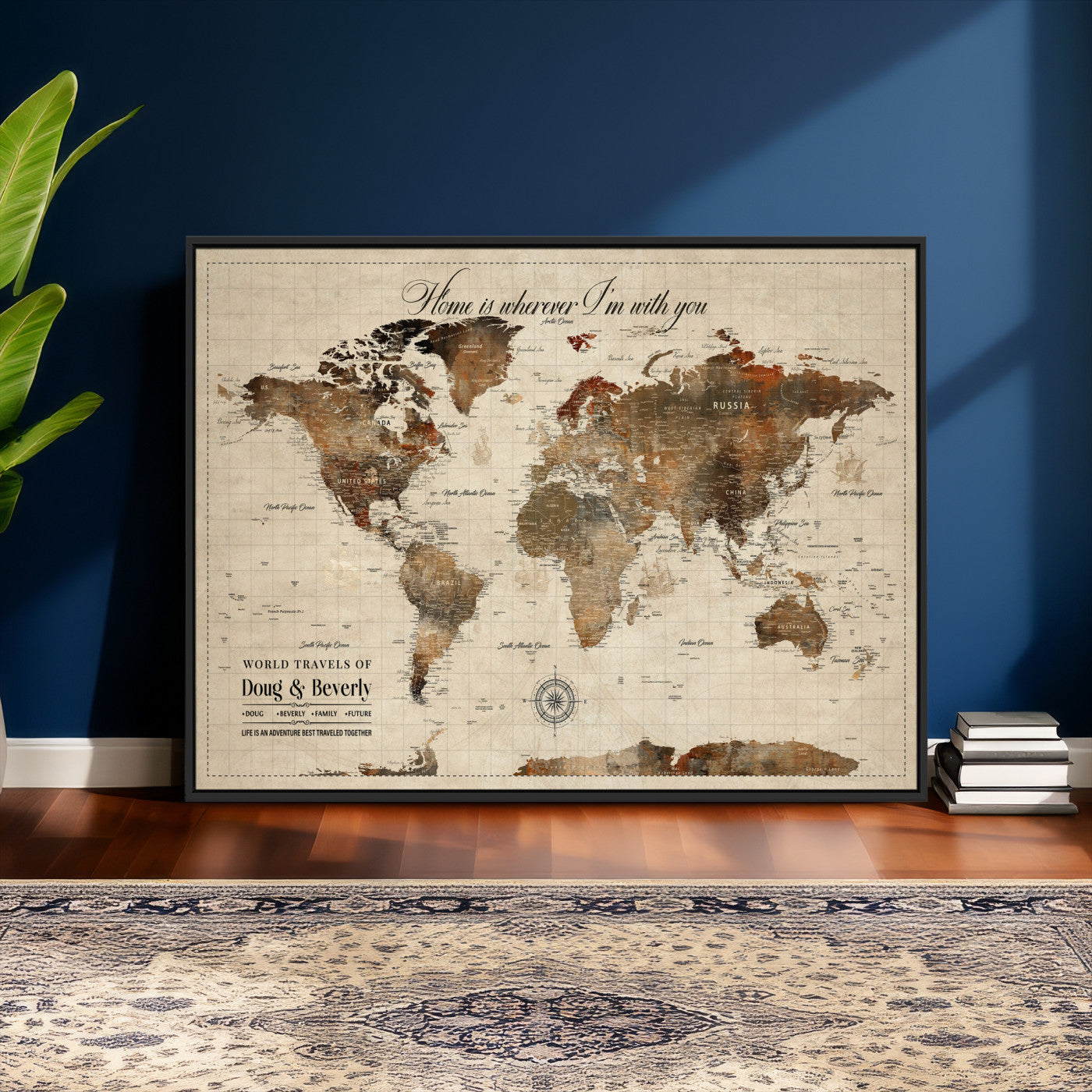94399474-MGV-CV-36X24 - Custom Push Pin World Map Wall Art Canvas Print – Personalized Travel Tracker with Pins Framed Large for Home and Office Decor