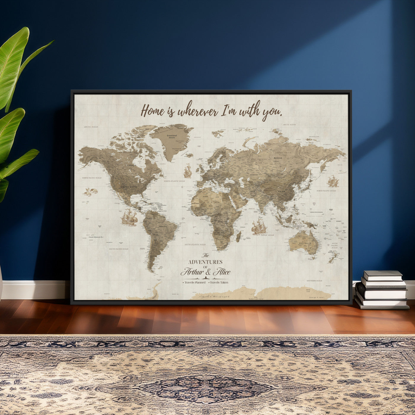 61351027-MGV-CV-36X24 - Custom Push Pin World Map Wall Art Canvas Print – Personalized Travel Tracker with Pins Framed Large for Home and Office Decor