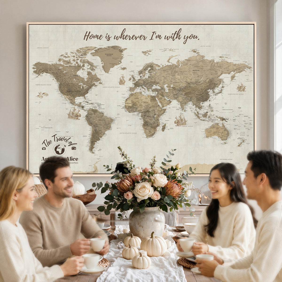 61351027-MGV-CV-36X24 - Custom Push Pin World Map Wall Art Canvas Print | Personalized Travel Tracker with Pins - NEWMAP-11