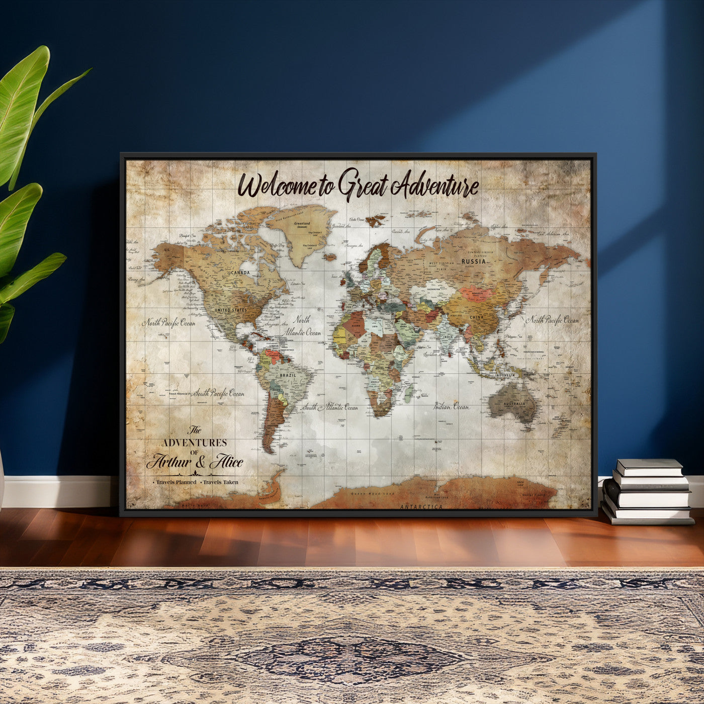 22906161-MGV-CV-36X24 - Custom Push Pin World Map Wall Art Canvas Print – Personalized Travel Tracker with Pins Framed Large for Home and Office Decor