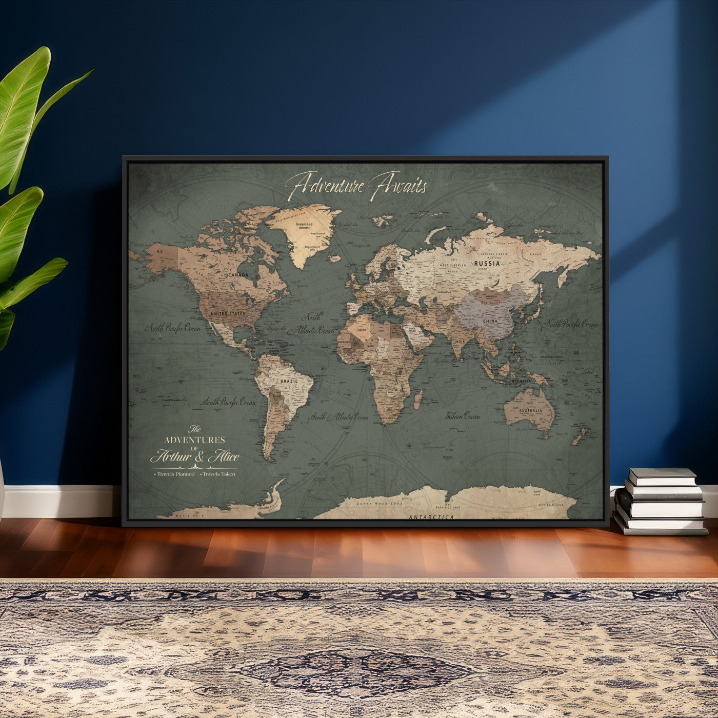 24734446-MGV-CV-36X24 - Custom Push Pin World Map Wall Art Canvas Print – Personalized Travel Tracker with Pins Framed Large for Home and Office Decor