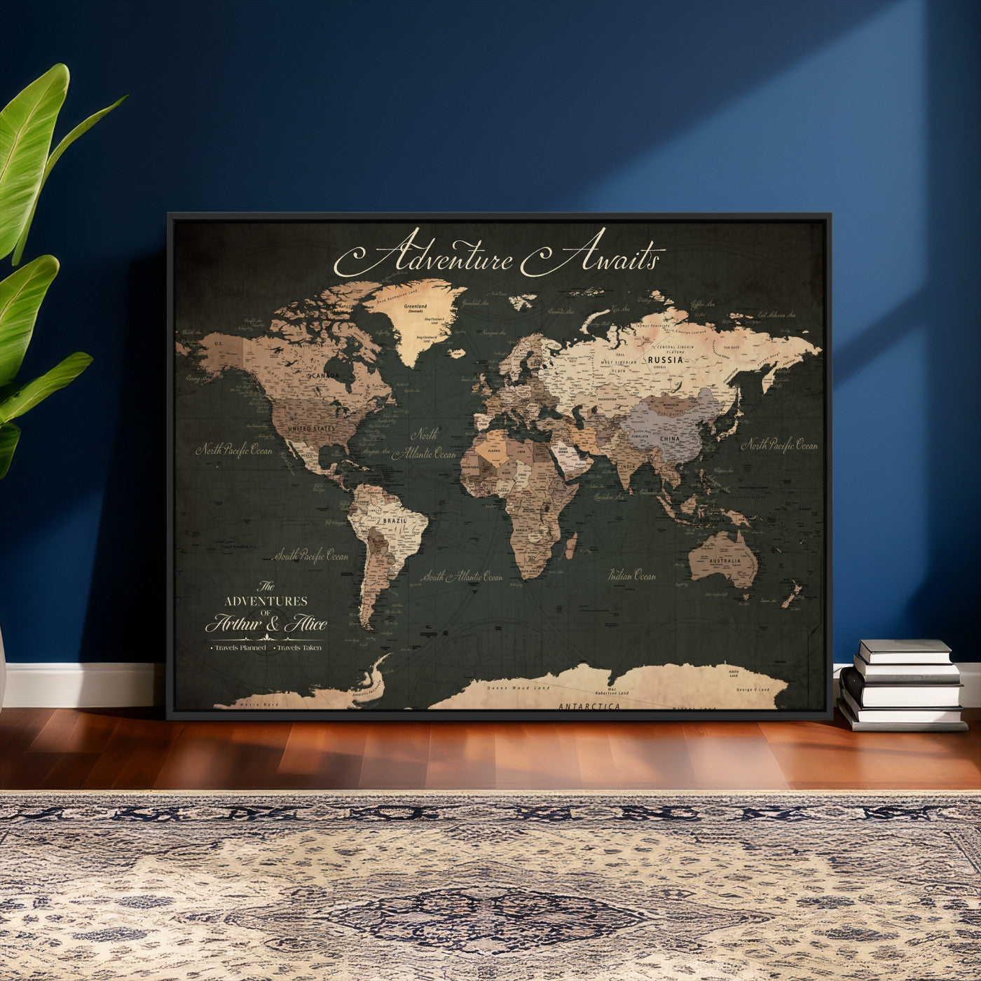 74987709-MGV-CV-36X24 - Custom Push Pin World Map Wall Art Canvas Print – Personalized Travel Tracker with Pins Framed Large for Home and Office Decor