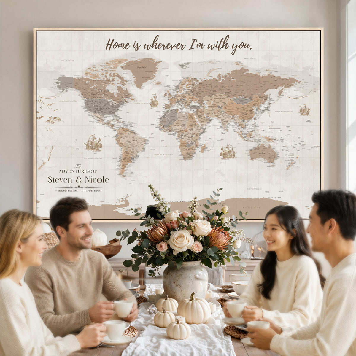 25831578-MGV-CV-36X24 - Custom Push Pin World Map Wall Art Canvas Print | Personalized Travel Tracker with Pins Framed Large for Home and Office Decor