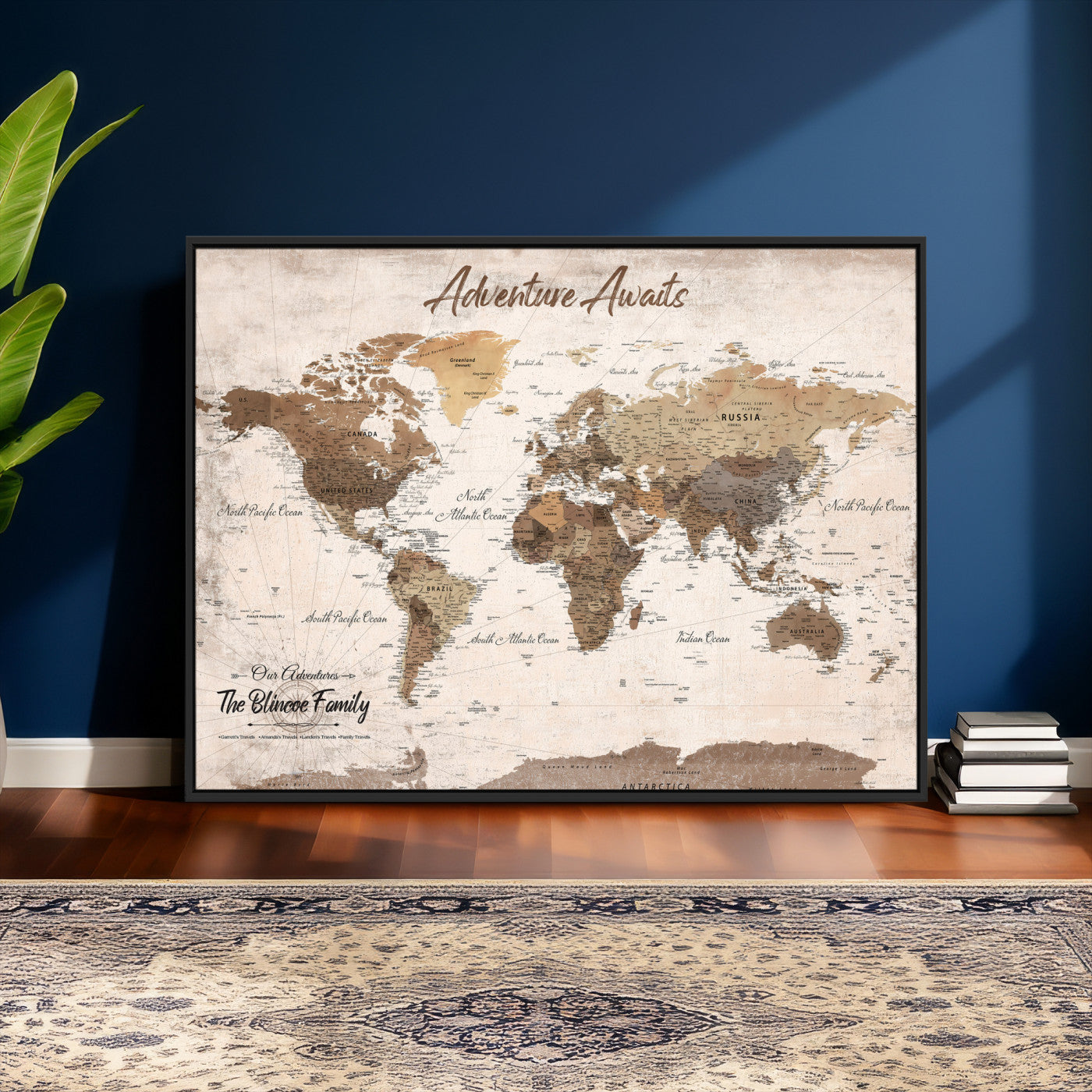 70887266-MGV-CV-36X24 - Custom Push Pin World Map Wall Art Canvas Print – Personalized Travel Tracker with Pins Framed Large for Home and Office Decor