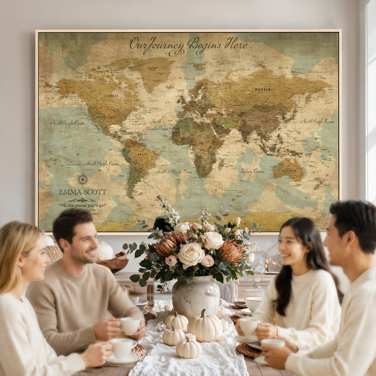 66550749-MGV-CV-36X24 - Custom Push Pin World Map Wall Art Canvas Print | Personalized Travel Tracker with Pins Framed Large for Home and Office Decor