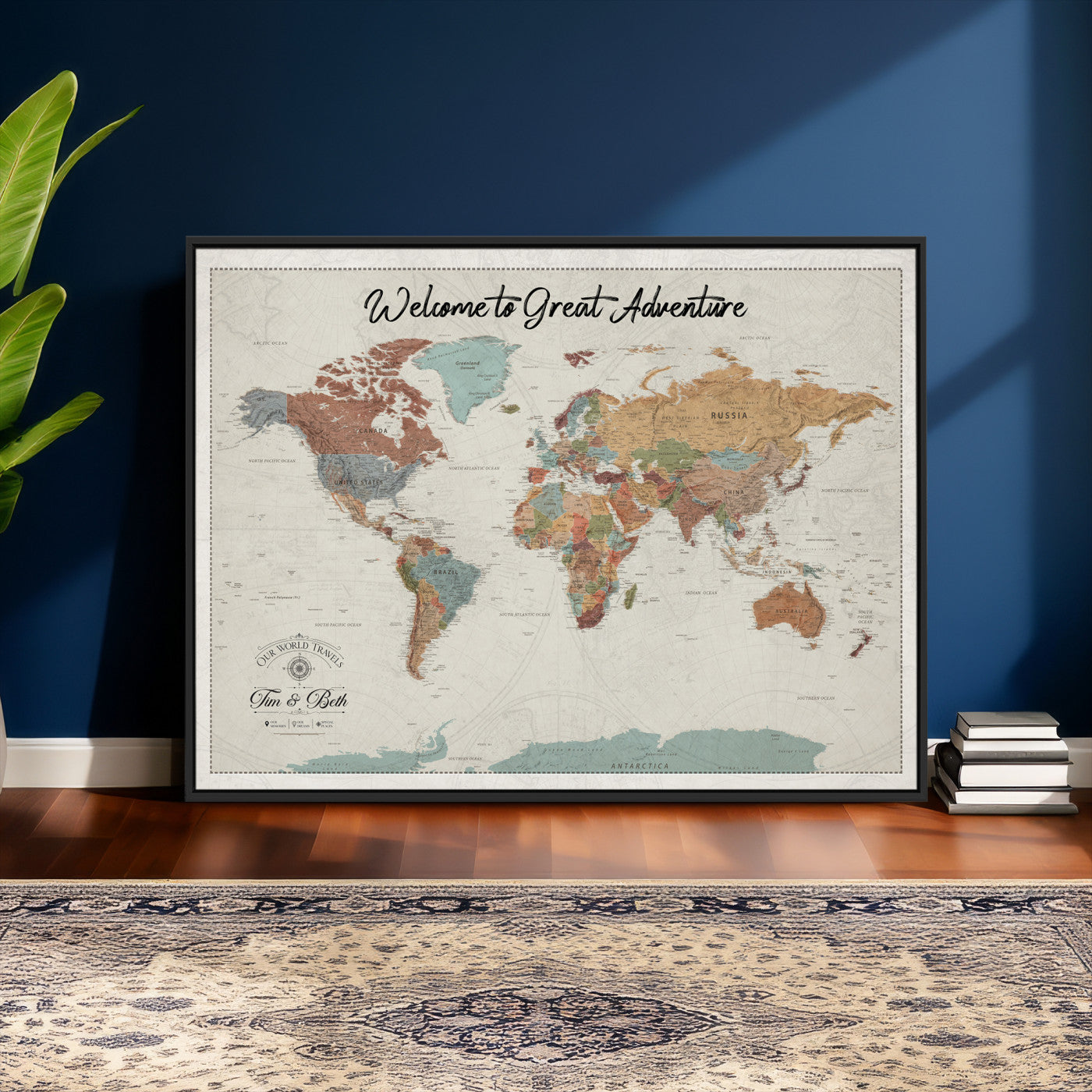 32470528-MGV-CV-36X24 - Custom Push Pin World Map Wall Art Canvas Print – Personalized Travel Tracker with Pins Framed Large for Home and Office Decor