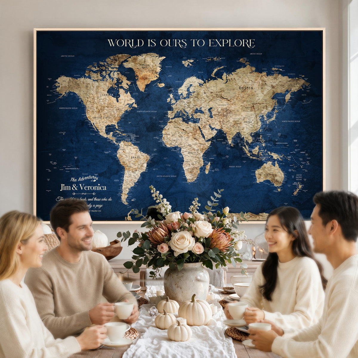 35296308-MGV-CV-36X24 - Custom Push Pin World Map Wall Art Canvas Print – Personalized Travel Tracker with Pins Framed Large for Home and Office Decor