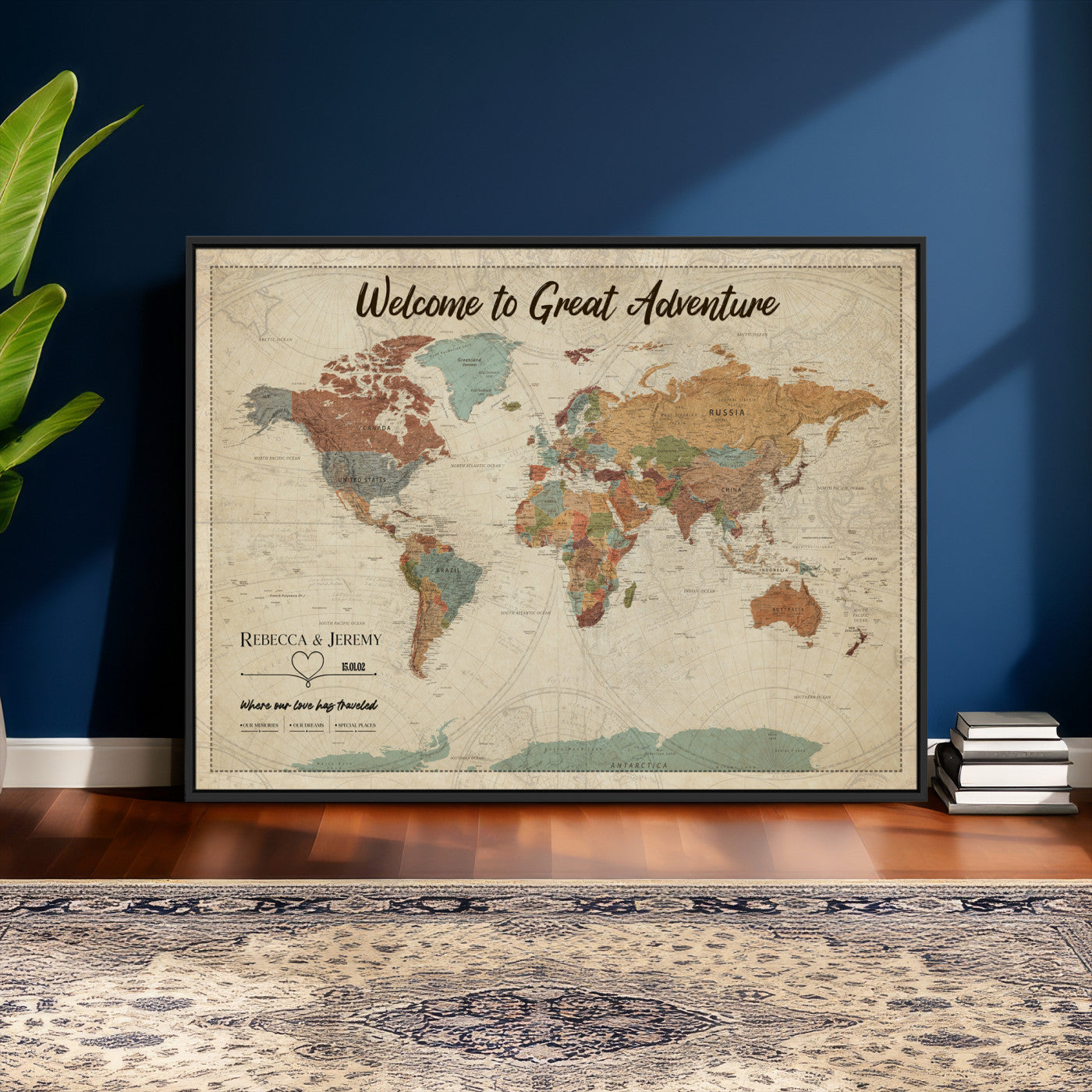 44361524-MGV-CV-36X24 - Custom Push Pin World Map Wall Art Canvas Print – Personalized Travel Tracker with Pins Framed Large for Home and Office Decor