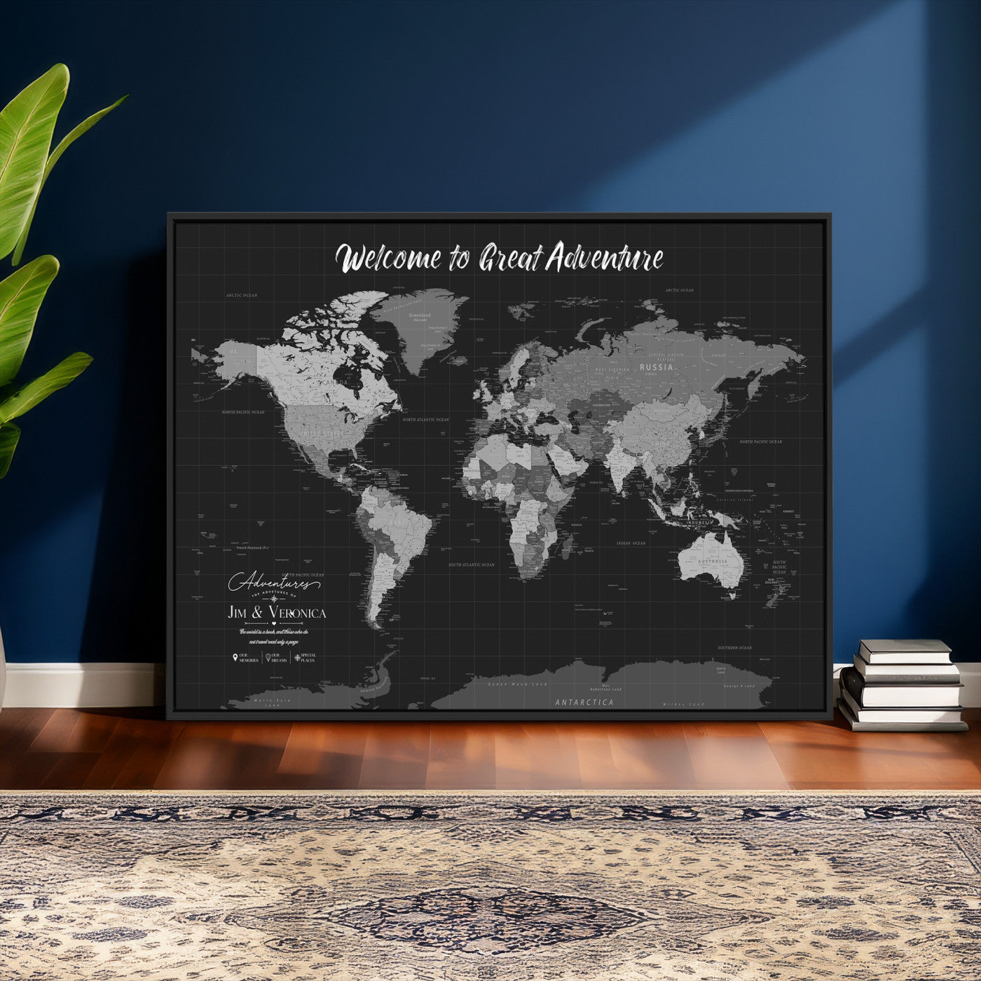 57127599-MGV-CV-36X24 - Custom Push Pin World Map Wall Art Canvas Print – Personalized Travel Tracker with Pins Framed Large for Home and Office Decor