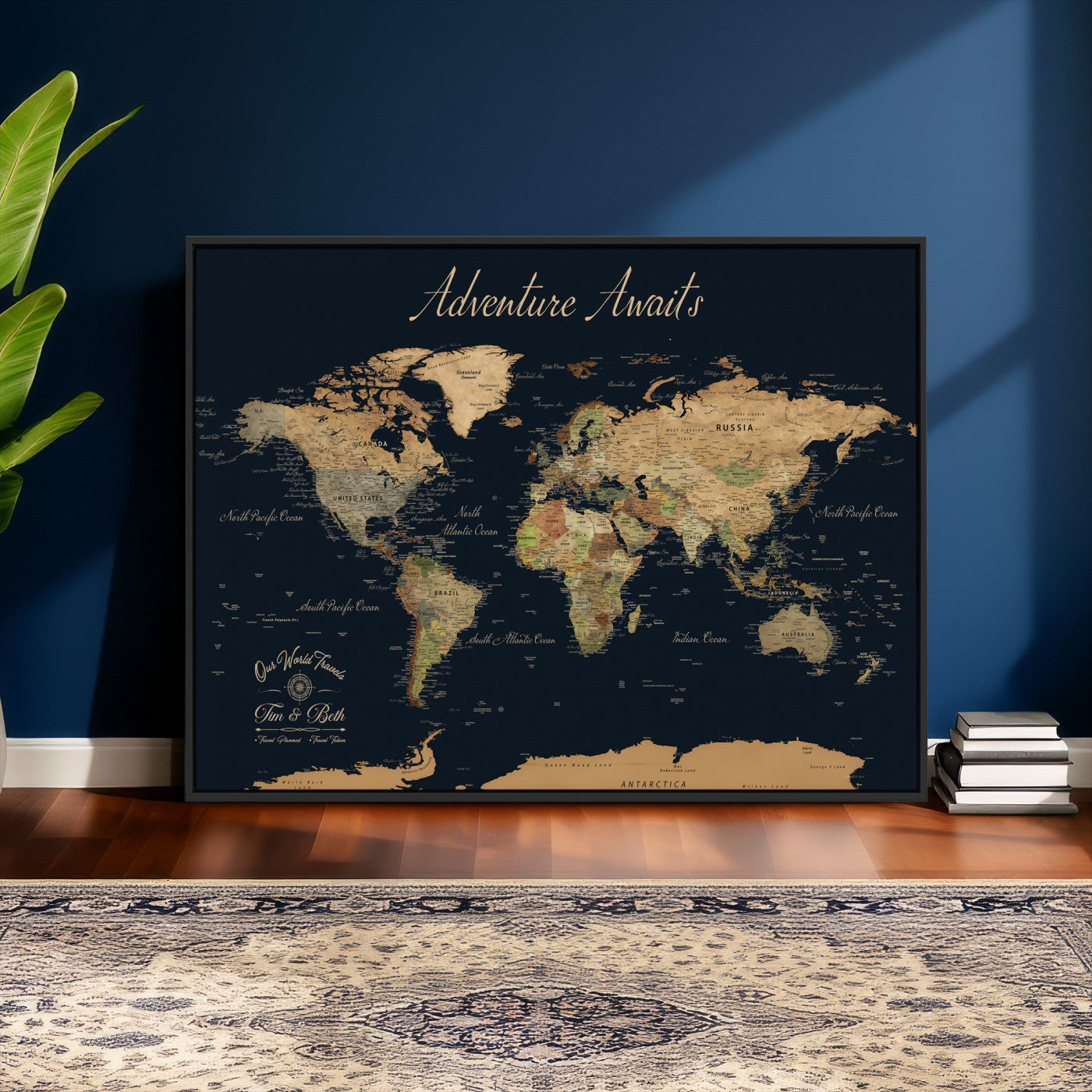 45739634-MGV-CV-36X24 - Custom Push Pin World Map Wall Art Canvas Print – Personalized Travel Tracker with Pins Framed Large for Home and Office Decor