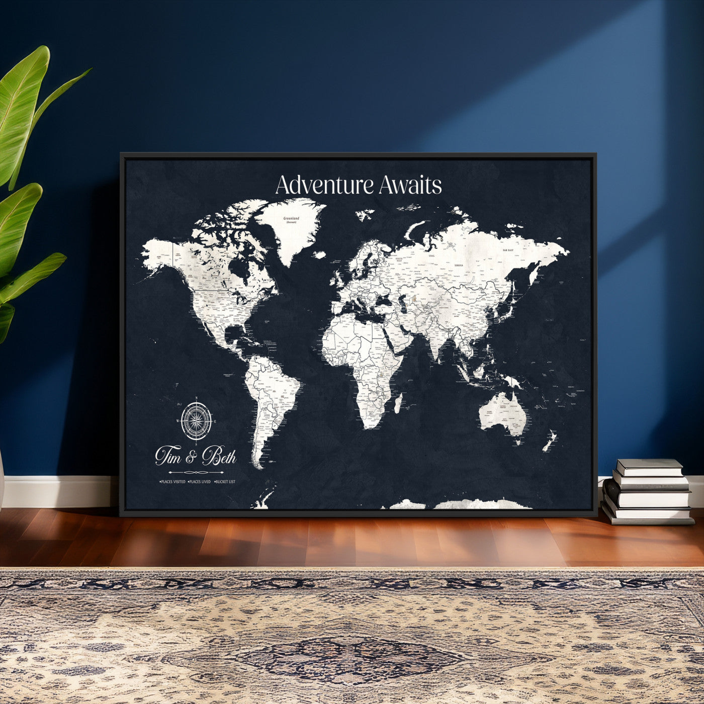 84045875-MGV-CV-36X24 - Custom Push Pin World Map Wall Art Canvas Print – Personalized Travel Tracker with Pins Framed Large for Home and Office Decor