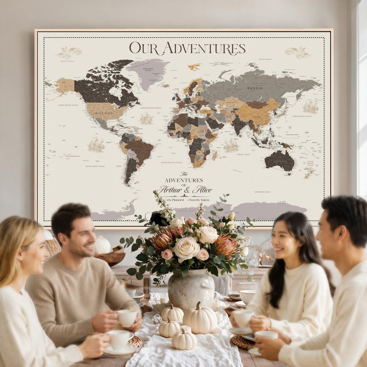 66301646-MGV-CV-36X24 - Custom Push Pin World Map Wall Art Canvas Print | Personalized Travel Tracker with Pins Framed Large for Home and Office Decor