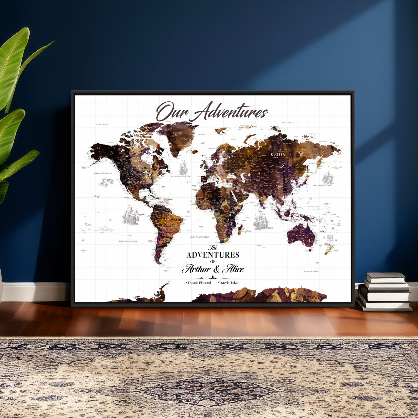 95729279-MGV-CV-36X24 - Custom Push Pin World Map Wall Art Canvas Print – Personalized Travel Tracker with Pins Framed Large for Home and Office Decor