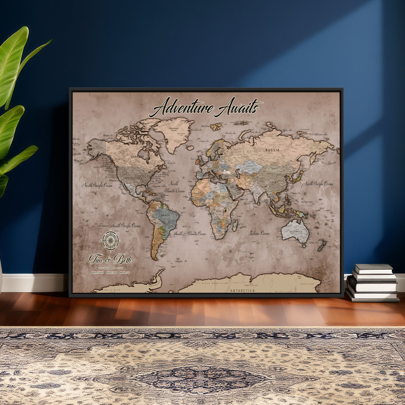 30508877-MGV-CV-36X24 - Custom Push Pin World Map Wall Art Canvas Print – Personalized Travel Tracker with Pins Framed Large for Home and Office Decor