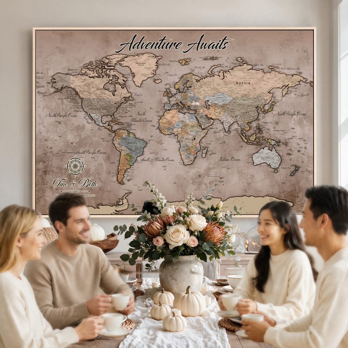30508877-MGV-CV-36X24 - Custom Push Pin World Map Wall Art Canvas Print | Personalized Travel Tracker