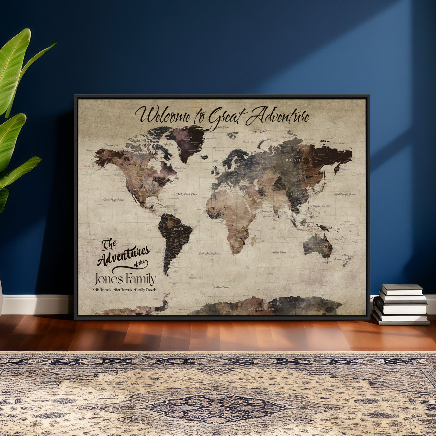 25688366-MGV-CV-36X24 - Custom Push Pin World Map Wall Art Canvas Print – Personalized Travel Tracker with Pins Framed Large for Home and Office Decor