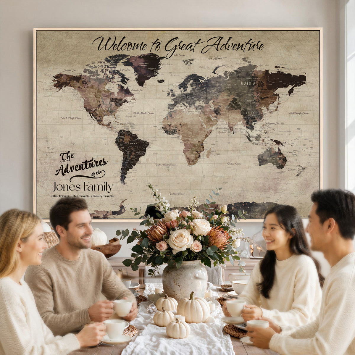 25688366-MGV-CV-36X24 - Custom Push Pin World Map Wall Art Canvas Print | Personalized Travel Tracker with Pins Framed Large for Home and Office Decor