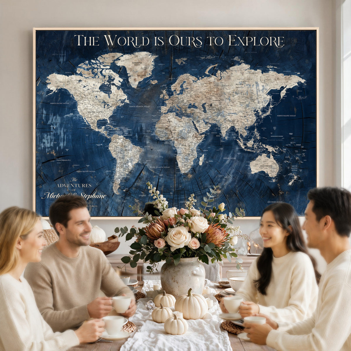 76965912-MGV-CV-36X24 - Custom Push Pin World Map Wall Art Canvas Print – Personalized Travel Tracker with Pins Framed Large for Home and Office Decor