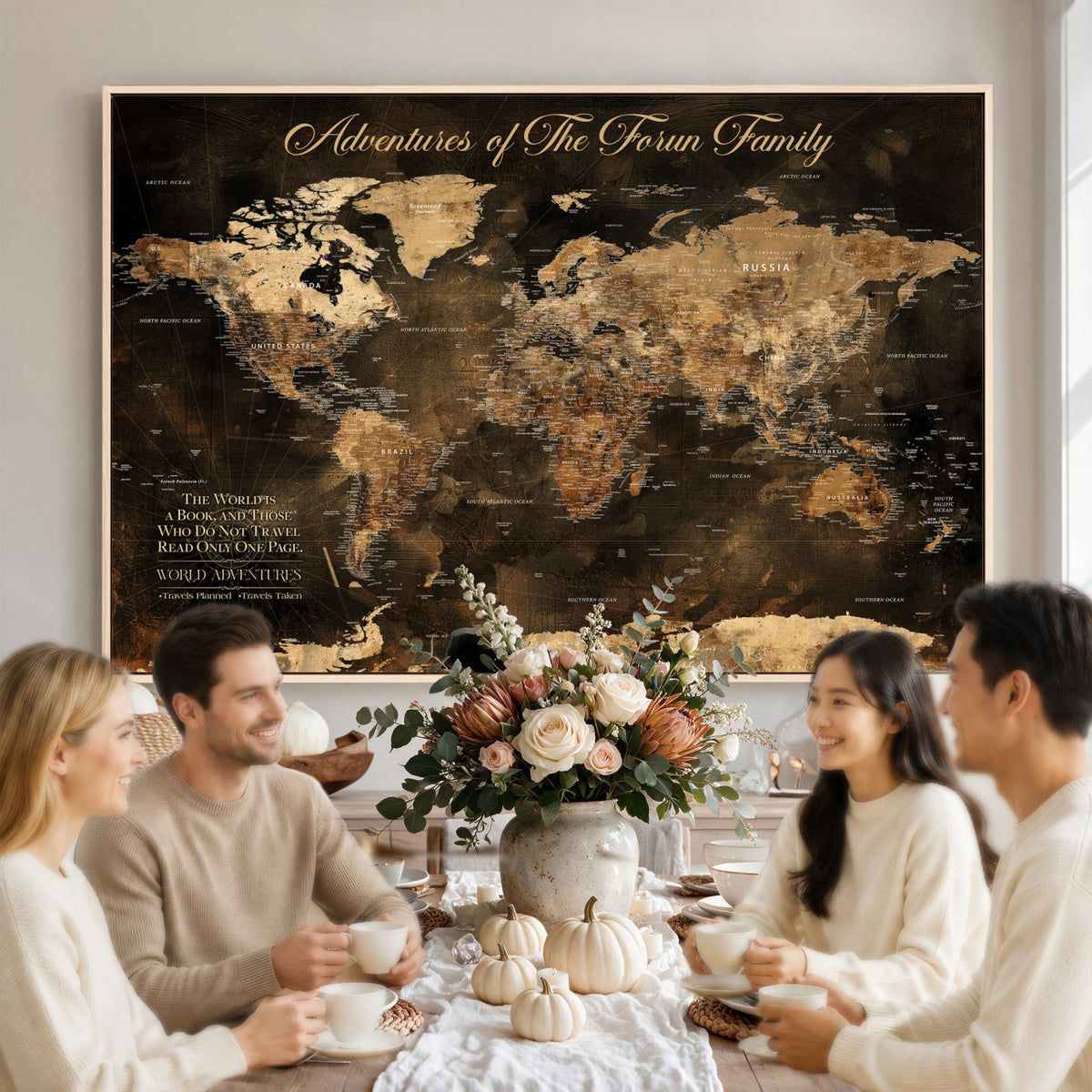 20594960-MGV-CV-36X24 - Custom Push Pin World Map Wall Art Canvas Print – Personalized Travel Tracker with Pins Framed Large for Home and Office Decor